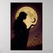 Mystical Moon Goddess, Celestial Woman Silhouette ポスター (正面)