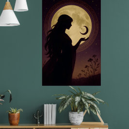 Mystical Moon Goddess, Celestial Woman Silhouette ポスター