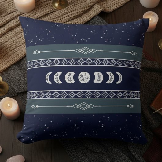 Mystical Moon Navy Blue Night Sky クッション