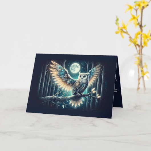 Mystical Moon Owl Celestial Forest Glow カード (黄色い花)