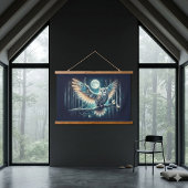 Mystical Moon Owl Celestial Forest Glow 吊り下げ型タペストリー