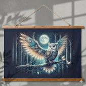 Mystical Moon Owl Celestial Forest Glow 吊り下げ型タペストリー