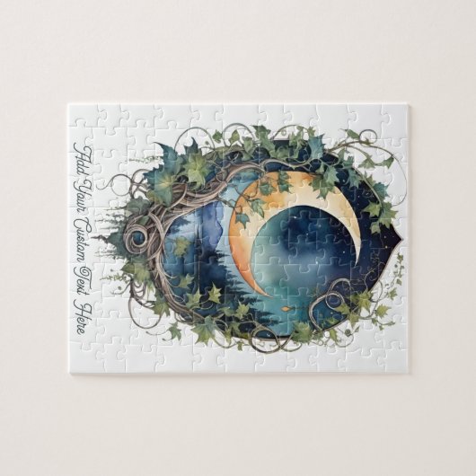 Mystical Moon & Vines Night Sky Custom Text ジグソーパズル (横)