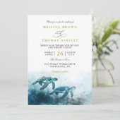 Mystical Moonlight Blue Sea Turtle QR Code Wedding 招待状 (スタンド正面)