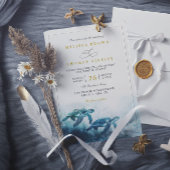Mystical Moonlight Blue Sea Turtle QR Code Wedding 招待状