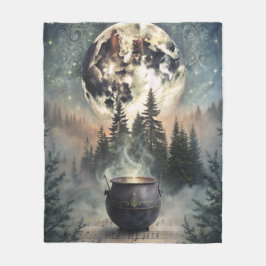 Mystical Moonlit Forest Cauldron -Witchy Magic Art フリースブランケット