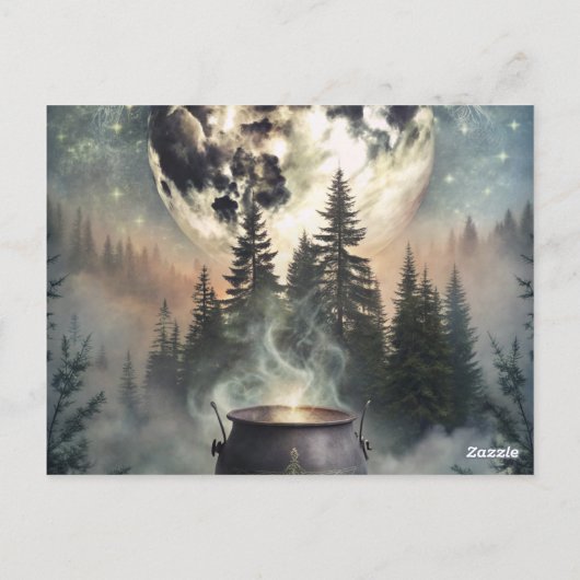 Mystical Moonlit Forest Cauldron -Witchy Magic Art ポストカード (裏面)
