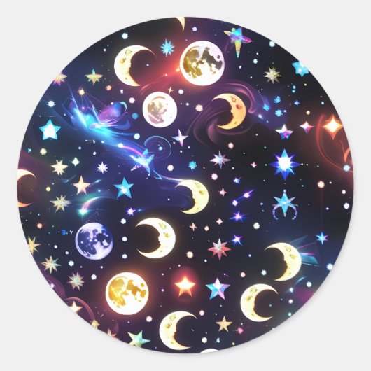 Mystical Moonstone Opal Lunar Sticker Set ラウンドシール (正面)