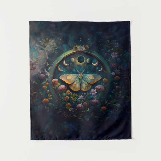 Mystical Moth and Moon Phases Portal Art タペストリー (正面)