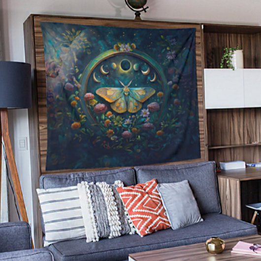 Mystical Moth and Moon Phases Portal Art LARGE タペストリー