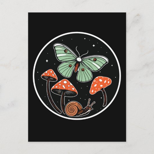 Mystical Moth with Mushrooms and Snail ポストカード (正面)