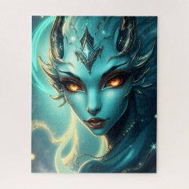 Mystical Neon Abyss Siren with Glowing Amber Eyes ジグソーパズル