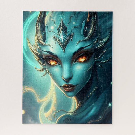 Mystical Neon Abyss Siren with Glowing Amber Eyes ジグソーパズル (縦)