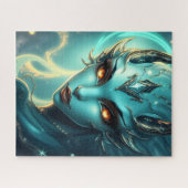 Mystical Neon Abyss Siren with Glowing Amber Eyes ジグソーパズル (横)