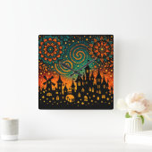 Mystical Night Castle Silhouette スクエア壁時計 (ホーム)