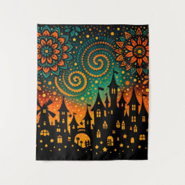 Mystical Night Castle Silhouette タペストリー