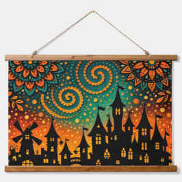 Mystical Night Castle Silhouette 吊り下げ型タペストリー