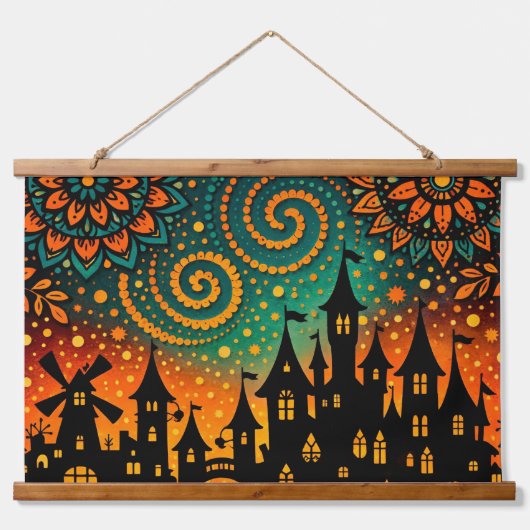 Mystical Night Castle Silhouette 吊り下げ型タペストリー (正面)