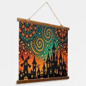 Mystical Night Castle Silhouette 吊り下げ型タペストリー (傾斜あり)