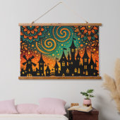 Mystical Night Castle Silhouette 吊り下げ型タペストリー (寝室)