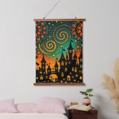 Mystical Night Castle Silhouette 吊り下げ型タペストリー (寝室)