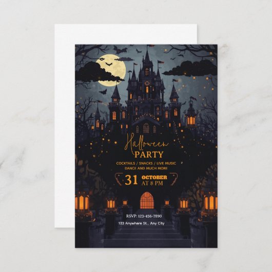 Mystical Night-Themed Halloween Party Invitation  招待状 (正面/裏面)