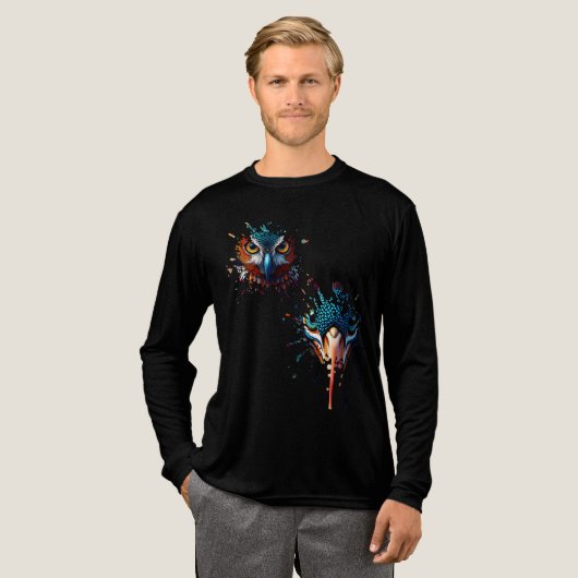  🦉 Mystical Owl Splatter Art - Dark Fantasy  トライブレンドＴシャツ (正面全体)