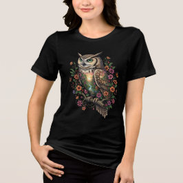 Mystical Owl with Fantasy Landscape Floral Boho  トライブレンドＴシャツ