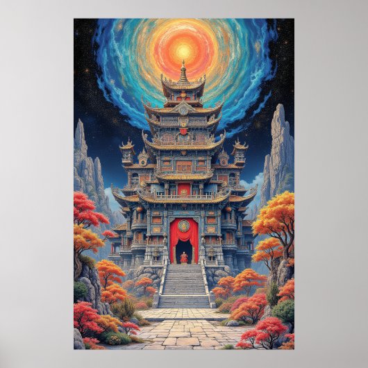 Mystical Pagoda Temple Under Celestial Sky ポスター (正面)