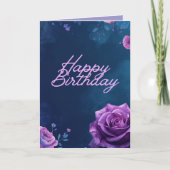 Mystical Purple Rose Folded Birthday Card, Blank カード (正面)