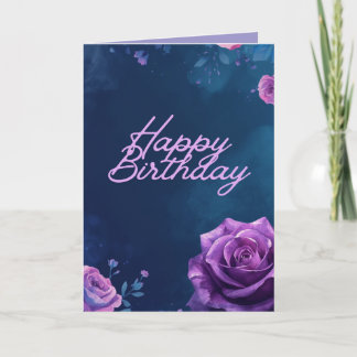 Mystical Purple Rose Folded Birthday Card, Blank カード