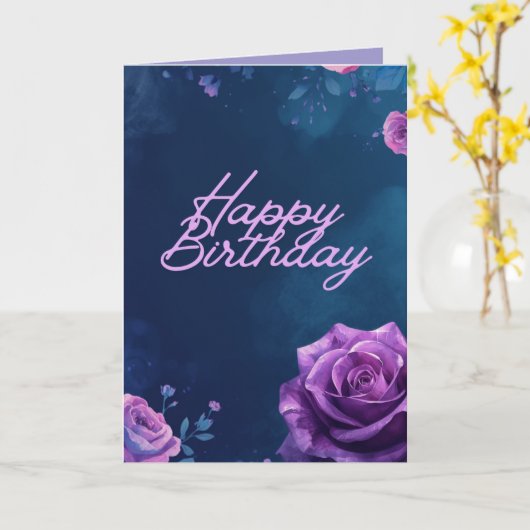 Mystical Purple Rose Folded Birthday Card, Blank カード (黄色い花)