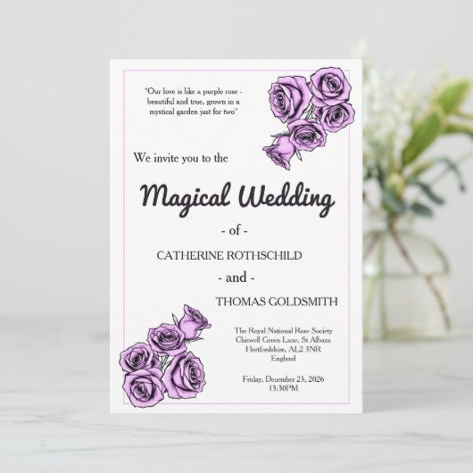 Mystical Purple Rose Wedding Invitation 招待状 (スタンド正面)