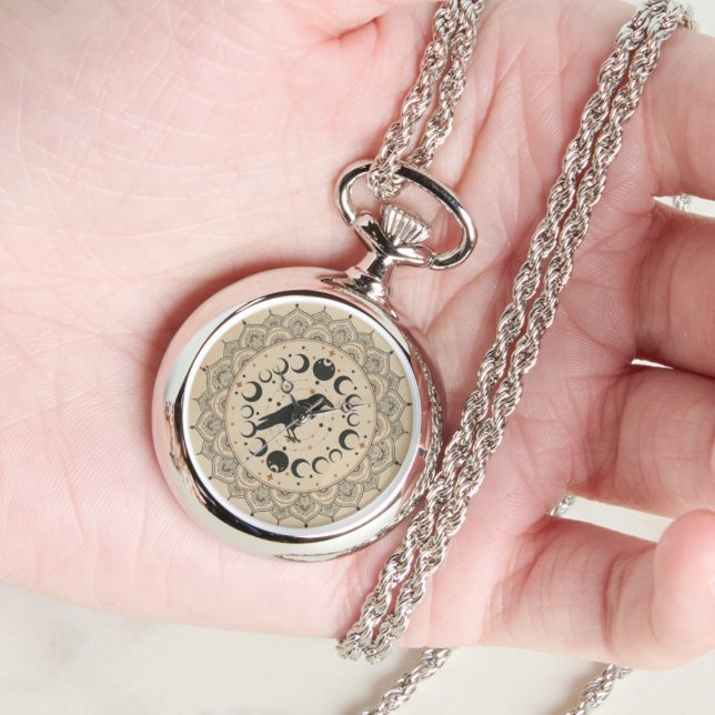Mystical Raven Moon Phase Mandala Celestial Art 腕時計 (Gothic raven watch)