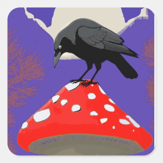 🖤Mystical Raven on Mushroom Sticker スクエアシール (正面)