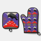 🔥 Mystical Raven Oven Mitt & Pot Holders Set 鍋つかみ&鍋敷きセット (正面)