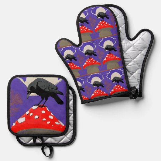 🔥 Mystical Raven Oven Mitt & Pot Holders Set 鍋つかみ&鍋敷きセット (正面/裏面)