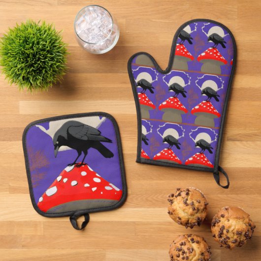 🔥 Mystical Raven Oven Mitt & Pot Holders Set 鍋つかみ&鍋敷きセット (トップダウン)