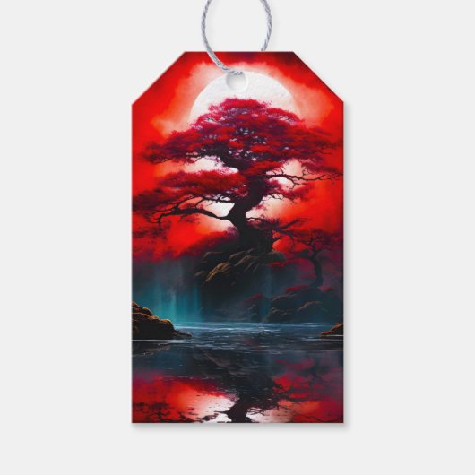Mystical Red Tree Under Full Moon ギフトタグ (正面)