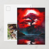 Mystical Red Tree Under Full Moon シーズンポストカード (正面/裏面)
