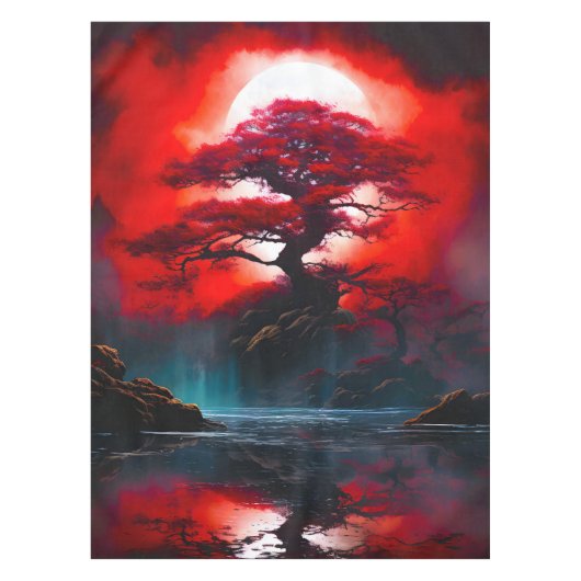 Mystical Red Tree Under Full Moon テーブルクロス (正面)