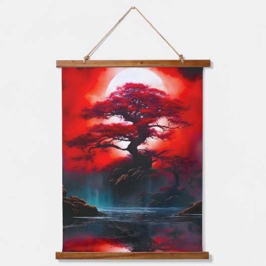 Mystical Red Tree Under Full Moon 吊り下げ型タペストリー (正面)