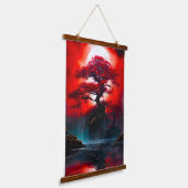 Mystical Red Tree Under Full Moon 吊り下げ型タペストリー (傾斜あり)