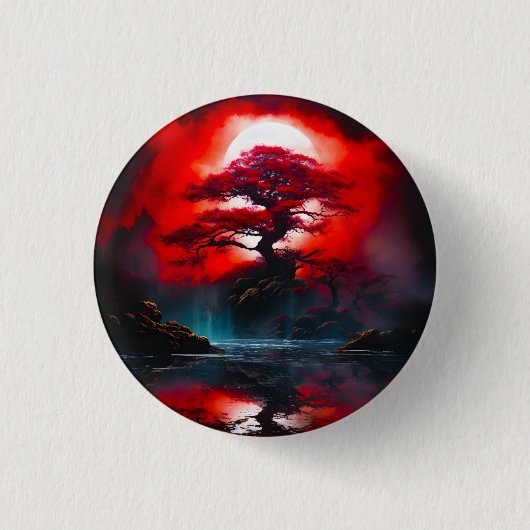 Mystical Red Tree Under Full Moon 缶バッジ (正面)