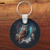 Mystical Space Owl with Dreamcatcher Art キーホルダー (正面)