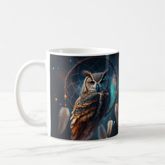 Mystical Space Owl with Dreamcatcher Art       コーヒーマグカップ (左)