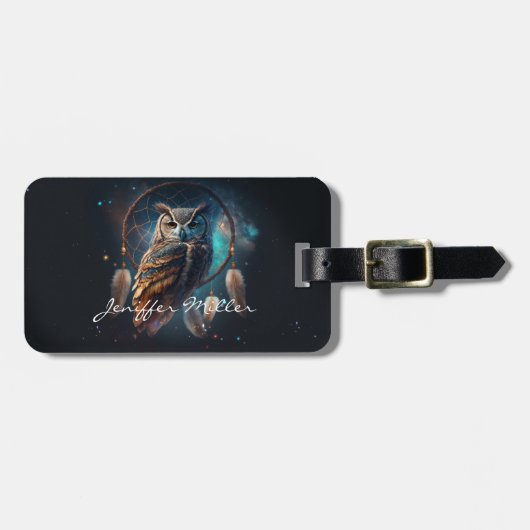 Mystical Space Owl with Dreamcatcher Art ラゲッジタグ (正面横)