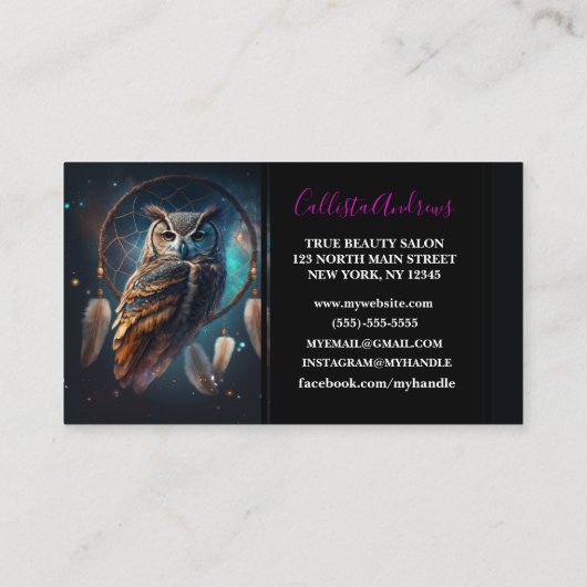 Mystical Space Owl with Dreamcatcher Art 名刺 (裏面)