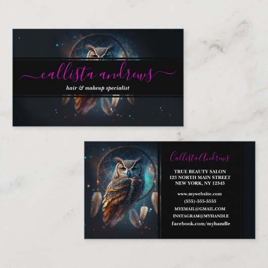 Mystical Space Owl with Dreamcatcher Art 名刺 (正面/裏面)