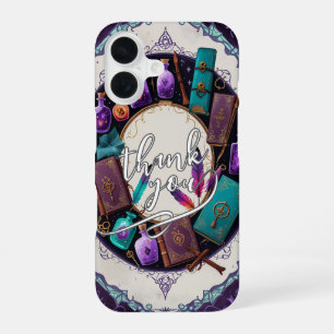 Mystical Spellbook Wreath Thank You Design iPhone 16ケース